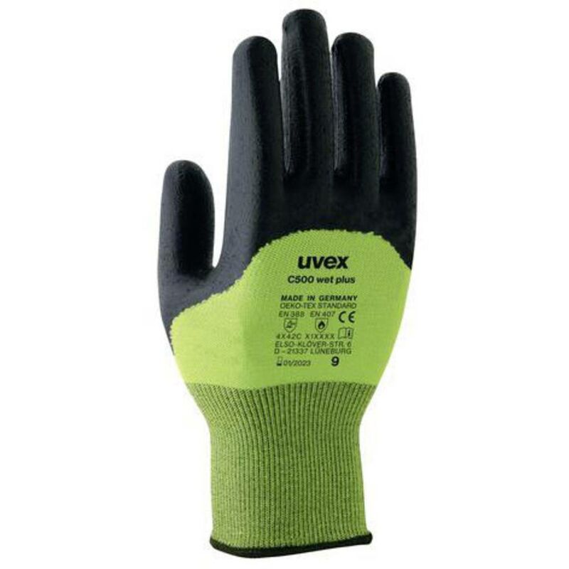 C500 wet plus 6049609 Gants de protection contre les coupures Taille: 9 1 paire(s) - citron vert, anthracite - Uvex