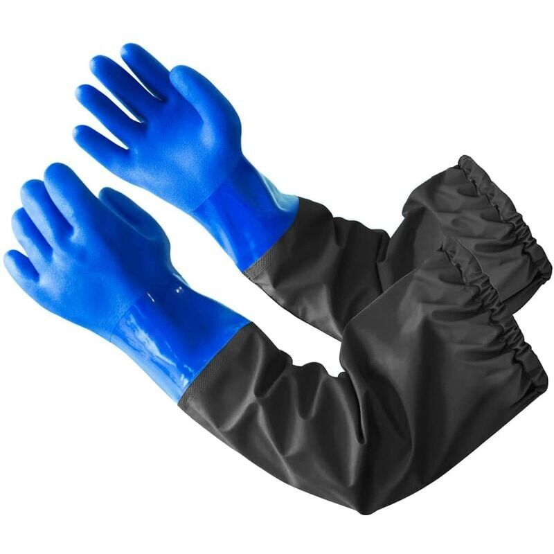 Gants de protection de bassin en deux pièces pour aquarium - Gants imperméables extra longs 70cm - Bleu