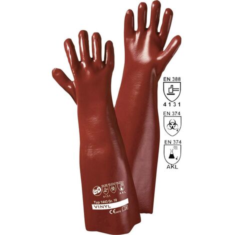 Gants de protection L+D worky 1443 Vinyle EN 388 + EN 374 - rouge