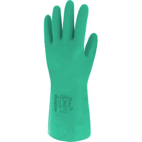 Gants De Protection Nitrile En Acrylonitrile Vert, Intérieur En Coton Floqué, Pour L'utilisation De Produits Liquides Et Chimiqu