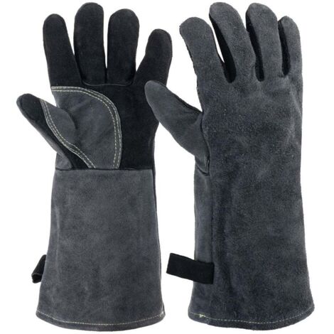 Gants de protection thermique en cuir pour barbecue, 40 cm, pour feu, soudure, cheminée, four, cuisine, poêle à frire