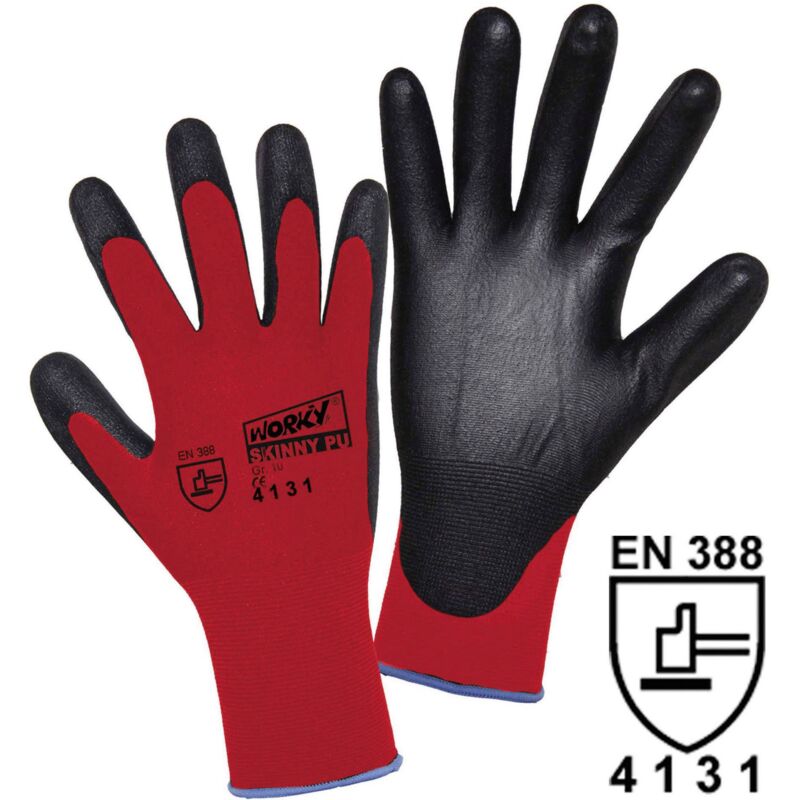 Gants de protection l+d worky 1177-10 100% nylon avec revêtement pu en 388 risques mecaniques 4131 taille 10 (xl)