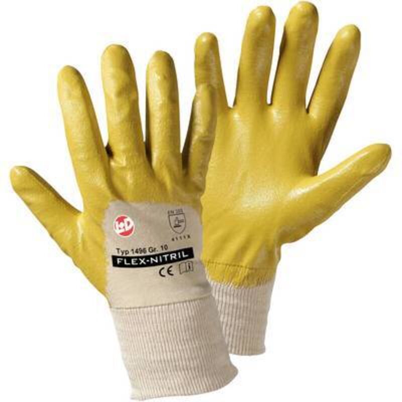 Gants de protection worky 1496 coton avec revêtement caoutchouc nitrile en 388 risques mecaniques 4111 taille 10 (xl)