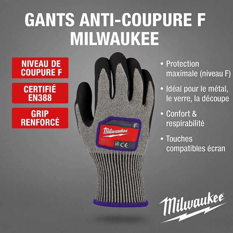 Gants de sécurité anti-coupure niveau f Milwaukee protection et dextérité maximale Taille: 10 / xl