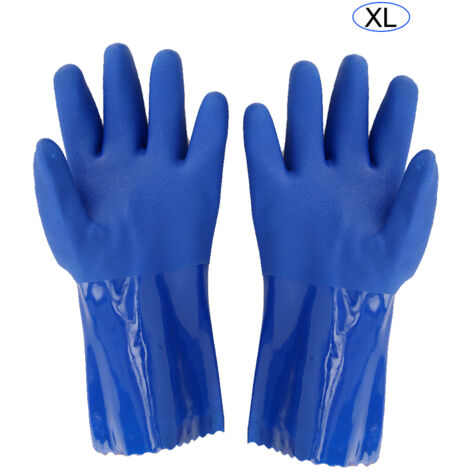 Gants de sécurité en PVC à manche droite doublés coton tricoté, résistants aux produits chimiques, antidérapants (Taille XL)