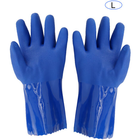 Gants de sécurité PVC à manches droites doublés coton tricoté, résistants aux produits chimiques et antidérapants (Taille L)