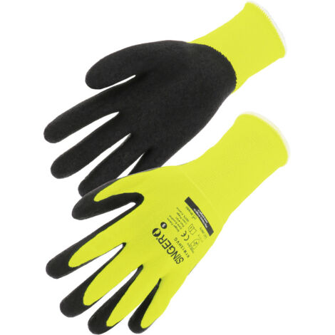 Gants de sécurité SINGER NYM15HVG Fluorescent jaune Taille 9, paume latex noire