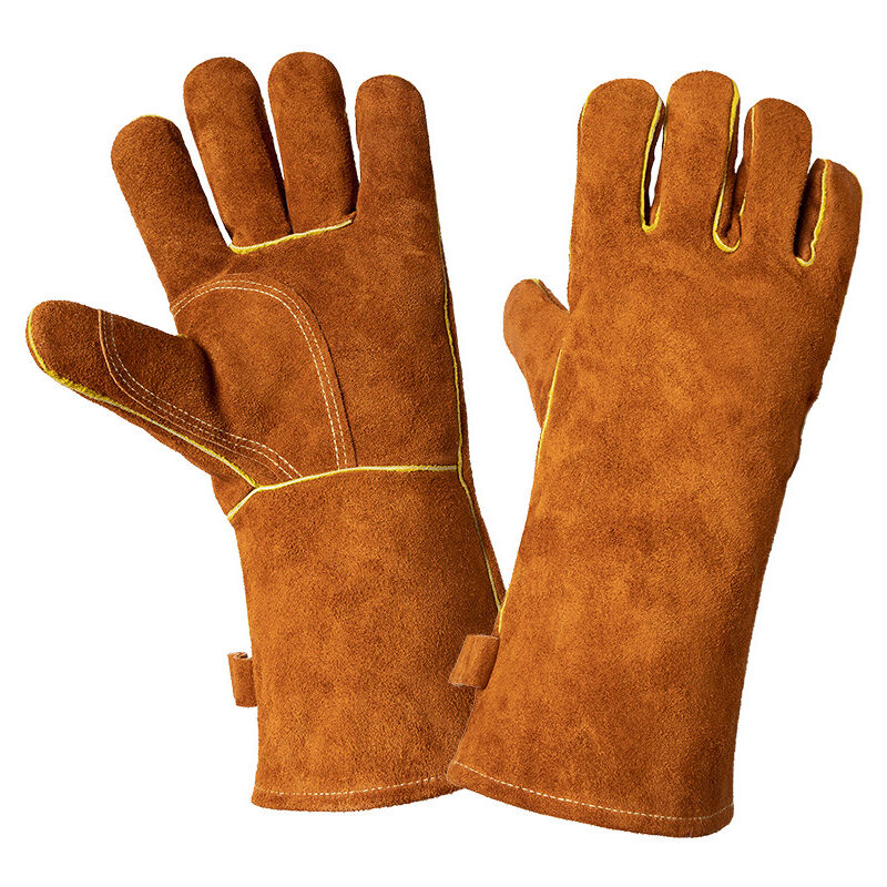 Gants de soudage résistants à la chaleur et au feu en cuir pour cheminée, barbecue, soudure, grill, four, poêle