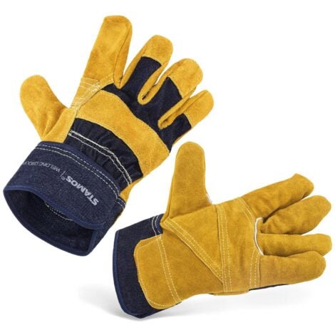 Gants de soudeur Gants de soudure Gants soudeur Taille L avec doublure - Noir, Jaune