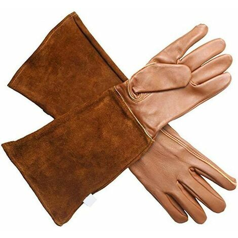 Gants de soudeur, garde-main de soudage en cuir gravé de jardin résistant aux coups de poignard longue protection avant-bras résistant à la chaleur M, 1 paire