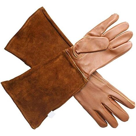 Gants de soudeur, garde-main de soudage en cuir gravé de jardin résistant aux coups de poignard longue protection avant-bras résistant à la chaleur M, 1 paire