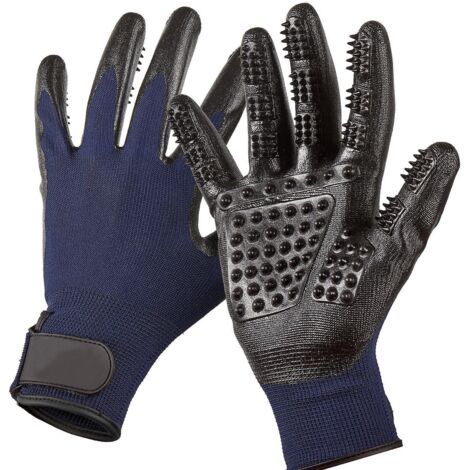 Gants de toilettage doux pour chats, chiens, chevaux et autres animaux - Idéaux pour démêler, laver et masser - Taille L, bleus