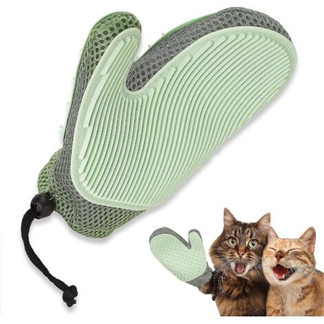 Gants de toilettage pour animaux, gants brosses pour chats, gants brosses double face douces pour enlever les poils d'animaux, gant anti-poils pour nettoyer canapé et tapis (vert)
