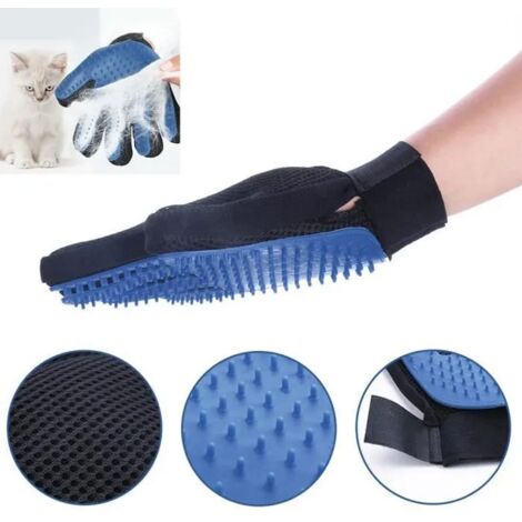 Gants de toilettage pour chiens et chats : une solution douce et efficace pour éliminer les poils morts. Paire bleue.