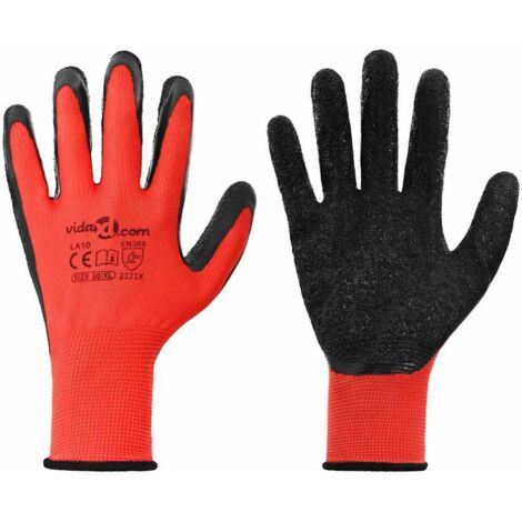 Gants de Travail 12 pcs Rouge et Noir 10 / xl Revêtement en latex CFW893594