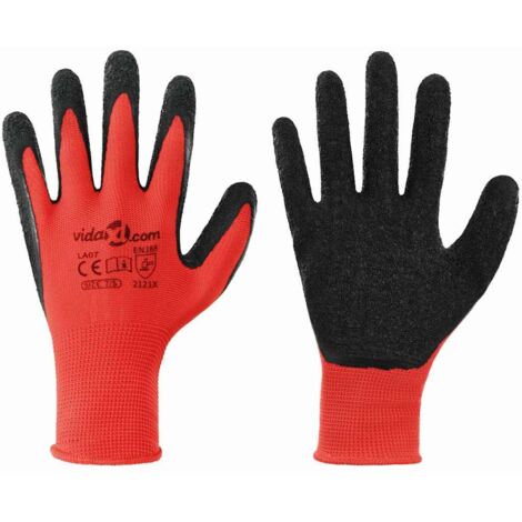 Gants de Travail 12 pcs Rouge et Noir 7 / S Revêtement en latex CFW968842