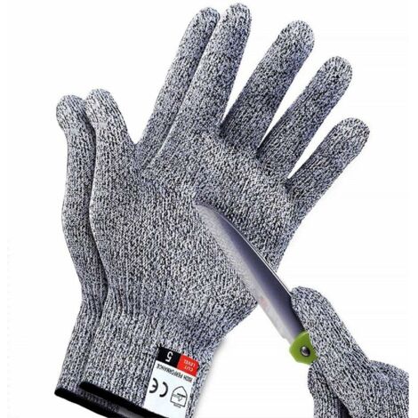 Gants de travail anti-coupures niveau 5 – Matériau nylon élastique – Pour cuisine, jardinage et menuiserie – Taille L