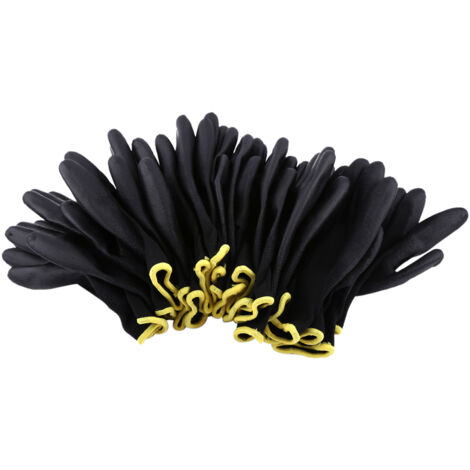 Gants de travail avec revêtement de paume en nylon PU de couleur noire, bande jaune (S)