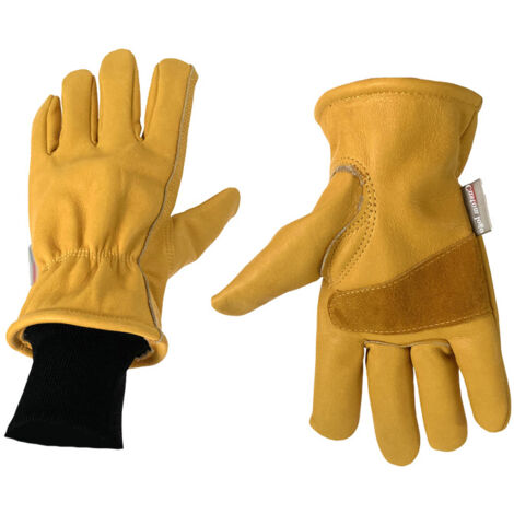 Gants de travail d'hiver pour hommes, gants en cuir de vachette coupe,vent et isolés pour la conduite et le travail, protection thermique chaude
