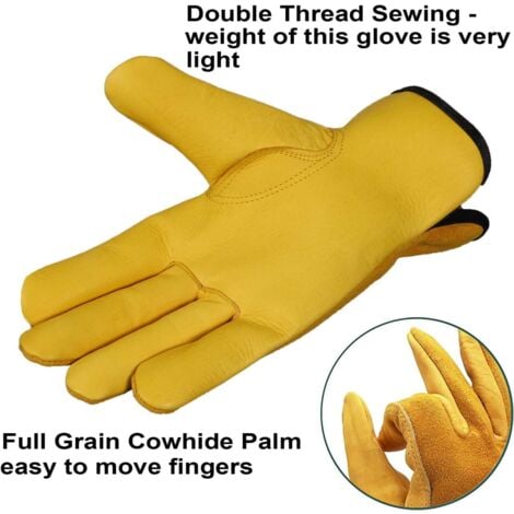 Gants de travail en cuir - Gants de jardinage résistants aux épines - Pour homme et femme - Construction respirante et flexible - Taille L