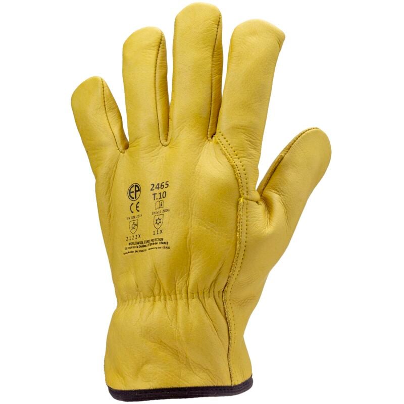 Coverguard - Lot de 12 - Gants finlande fleur vachette jaune fourré Taille 10