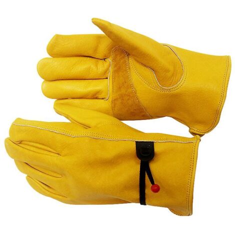 Gants de travail en cuir jaune avec fermeture au poignet - Taille S