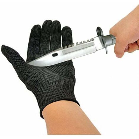 Gants de Travail en Fibres d'acier Inoxydable Gants résistant à la Coupure, Gants de Protection Anti-Coupure Anti-Statique, Niveau 5 de résistance à la Coupure 24 cm-Fei Yu