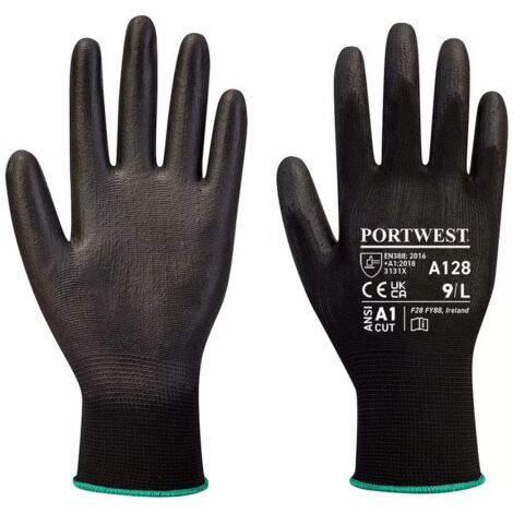 Gants de travail enduits PU paumes sans latex Portwest Noir 10