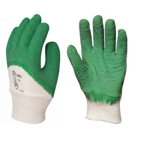 Gants de travail EUROTECHNIQUE enduit latex crêpe blanc vert T10 COVERGUARD 3805