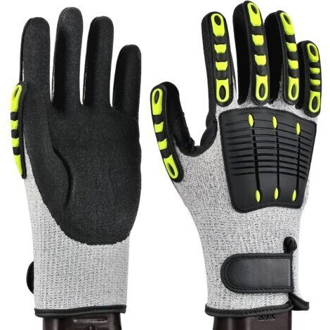 Gants de travail Gants de mécanicien résistants aux coupures Protection contre les coupures de niveau 5 Gants anti-vibrations résistants à l'abrasion pour la construction de jardin Large, L,25.5CM