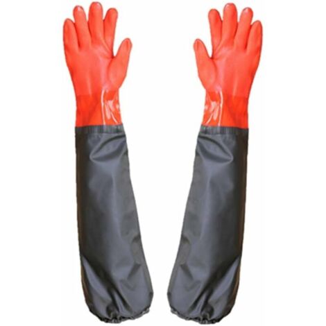 Gants de travail imperméables et résistants en PVC, tricotés avec doublure en coton, longueur 65 cm，