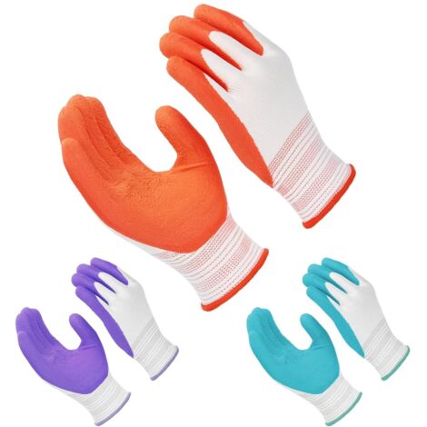 Gants de Travail & Jardinage 3 Paires - Imperméable Revêtement Caoutchouc Taille M pour Homme/Femme  Bleu/Violet/Rouge