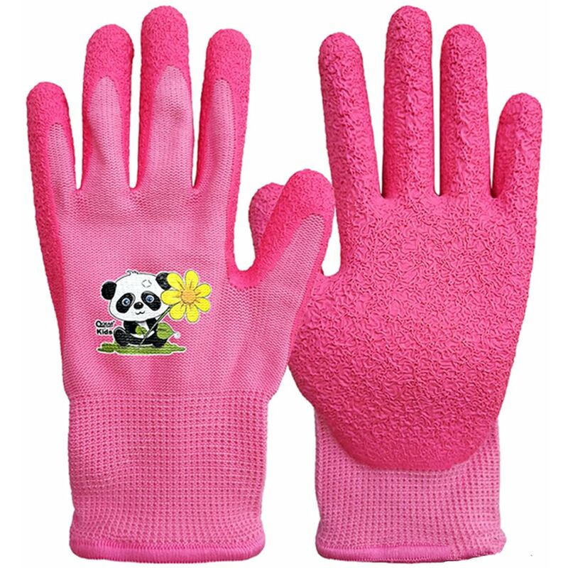 Gants de travail pour enfants / gants de jardinage junior, enduction caoutchouc, DIY, 3 à 12 ans, tricot nylon, enduction paume latex naturel, rose