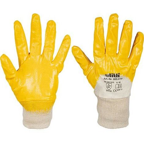 Gants de travail recouvert nitrile jaune, coton tricot int Taille 8 - conditionnement : 1 paire