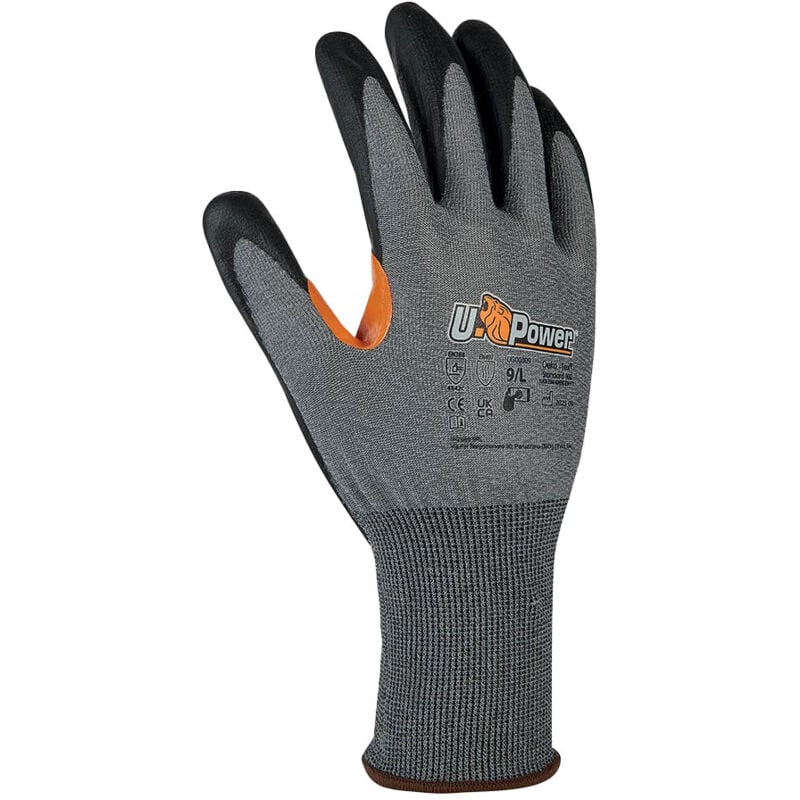 Gants travail en nylon hppe résistant aux coupures U-power Atlas c gris 10/XL