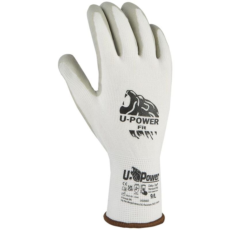 Gants travail sécurité U-power Fit Nylon Nitrile Blanc 10/XL 12 Pièces