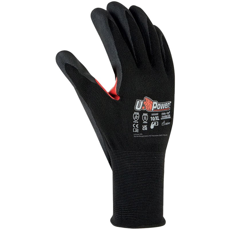 Gants travail sécurité U-power Flynt en nylon pour écran tactile noir rouge 7/S