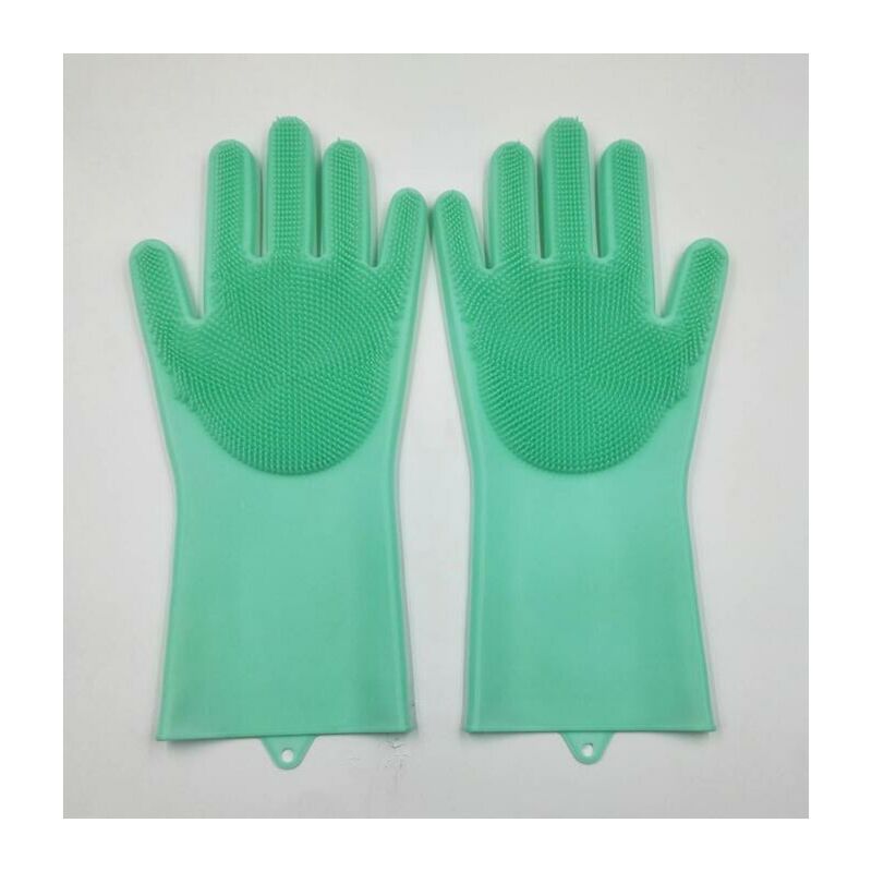 Gants de vaisselle en silicone, gants de cuisine, silicone anti-dérapant résistant à la chaleur, gants de nettoyage (vert, 170g)