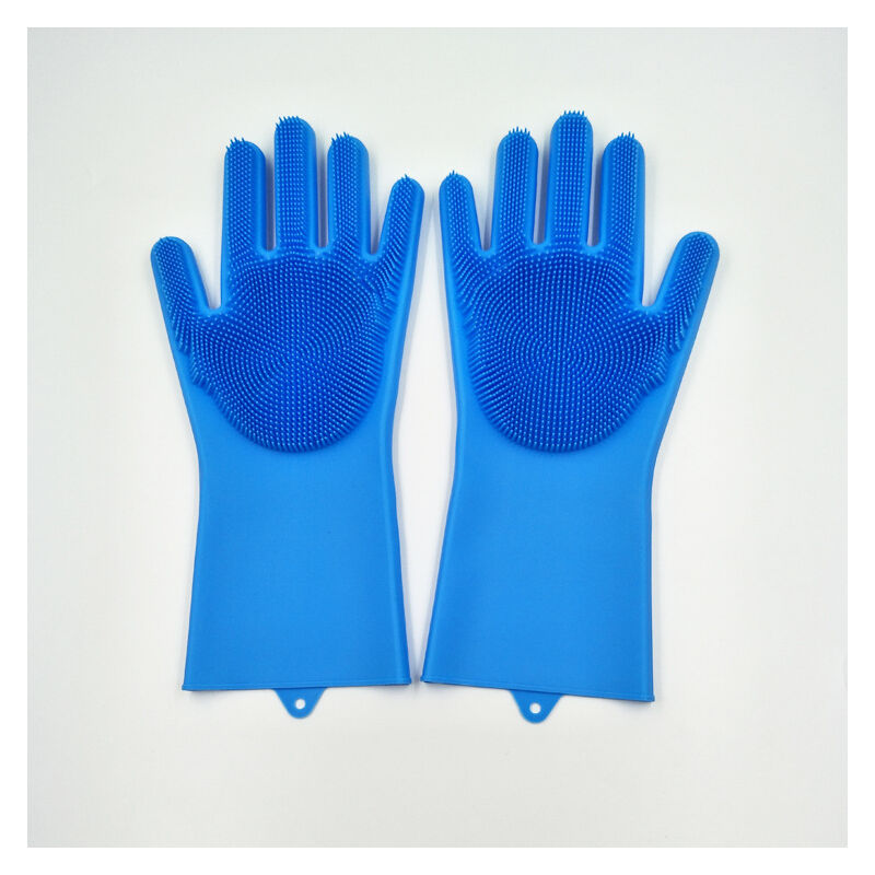 Gants de vaisselle en silicone, gants de cuisine, silicone anti-dérapant résistant à la chaleur, gants de nettoyage (bleu, 170g)