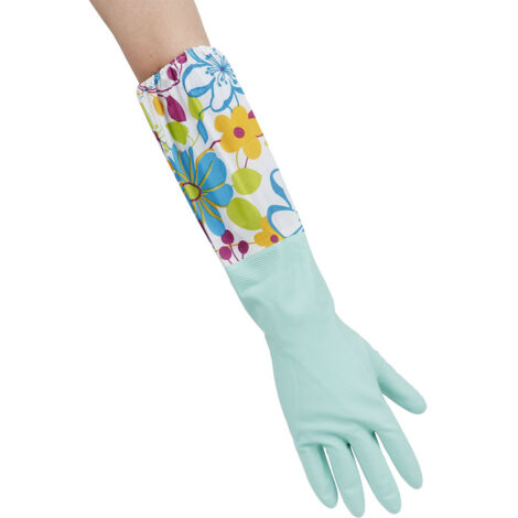 Gants de Vaisselle en Velours Fleuris Verts - Chaleureux et Confortables