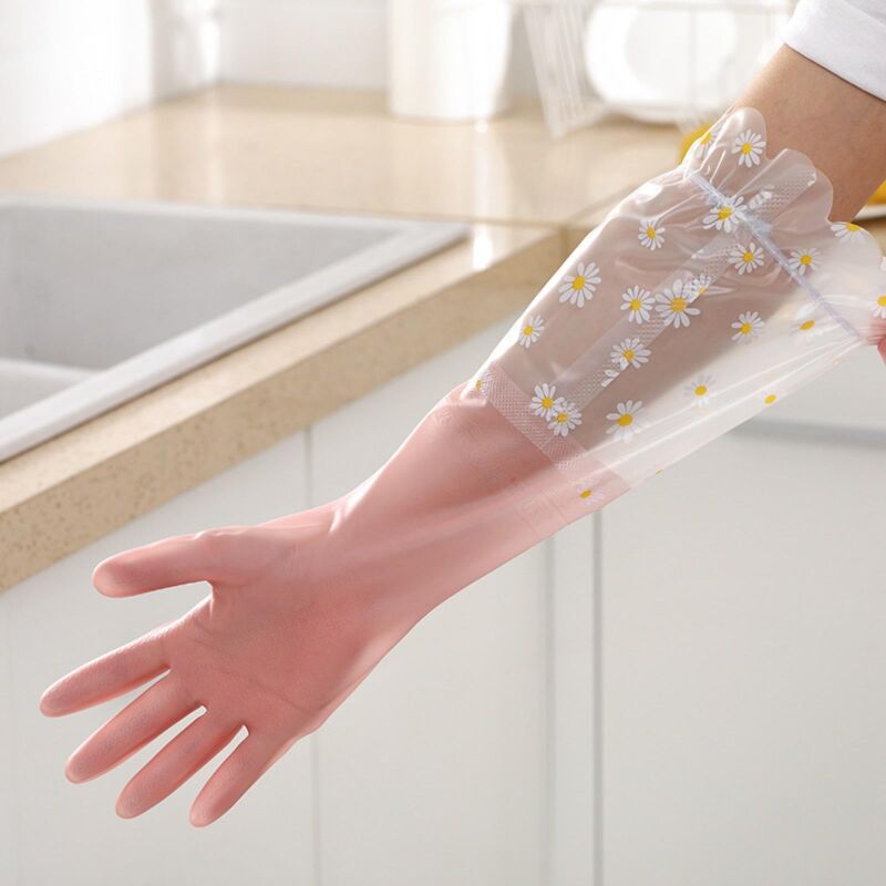 Gants de vaisselle pour le nettoyage ménager, gants en laine antidérapants, caoutchouc, protection épaisse pour le lavage de la cuisine (style long,