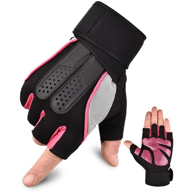 Gants de vélo mi-doigts respirants avec soutien du poignet - Hommes et Femmes - Fitness extérieur - Escargot rose