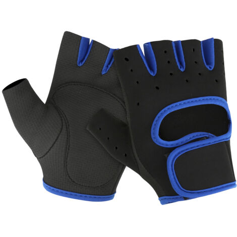 Gants d'entraînement mi-doigts anti-dérapants unisexes pour fitness extérieur, respirants - Bleu+Noir Taille M