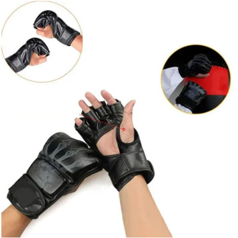 Gants d'entraînement mi-doigts en cuir synthétique pour boxe et sac de frappe
