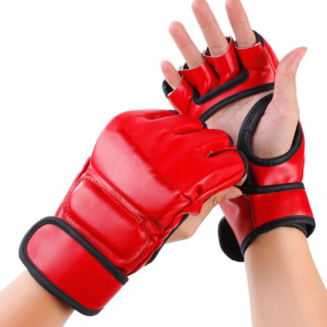 Gants d'entraînement MMA mi-doigts unisexes, paume ouverte pour le combat - Rouge