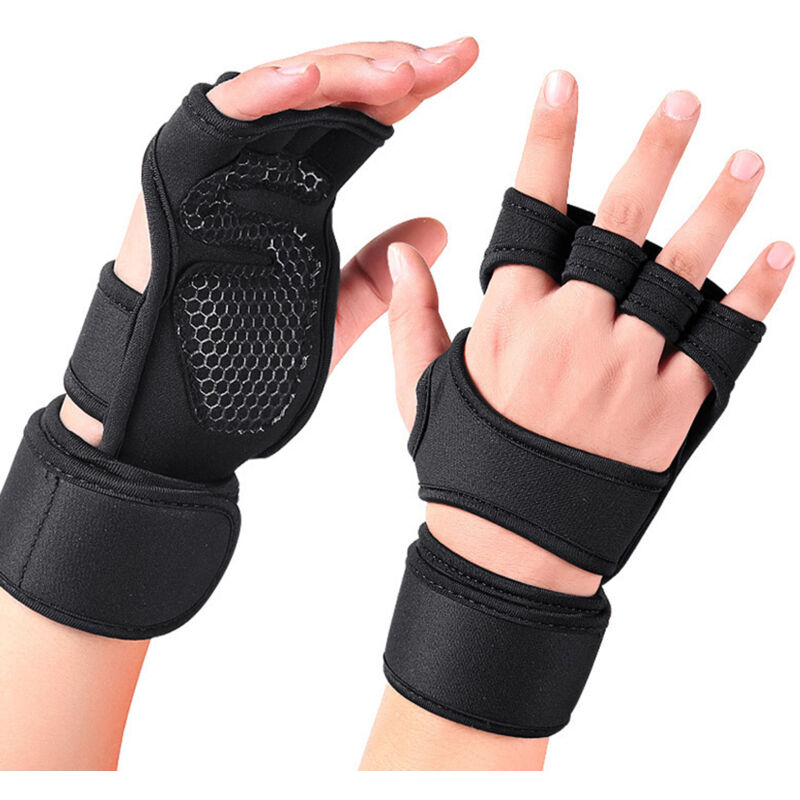 Gants d'entraînement ventilés avec bandes de poignet intégrées, paume anti-dérapante en silicone pour hommes et femmes, fitness et musculation.