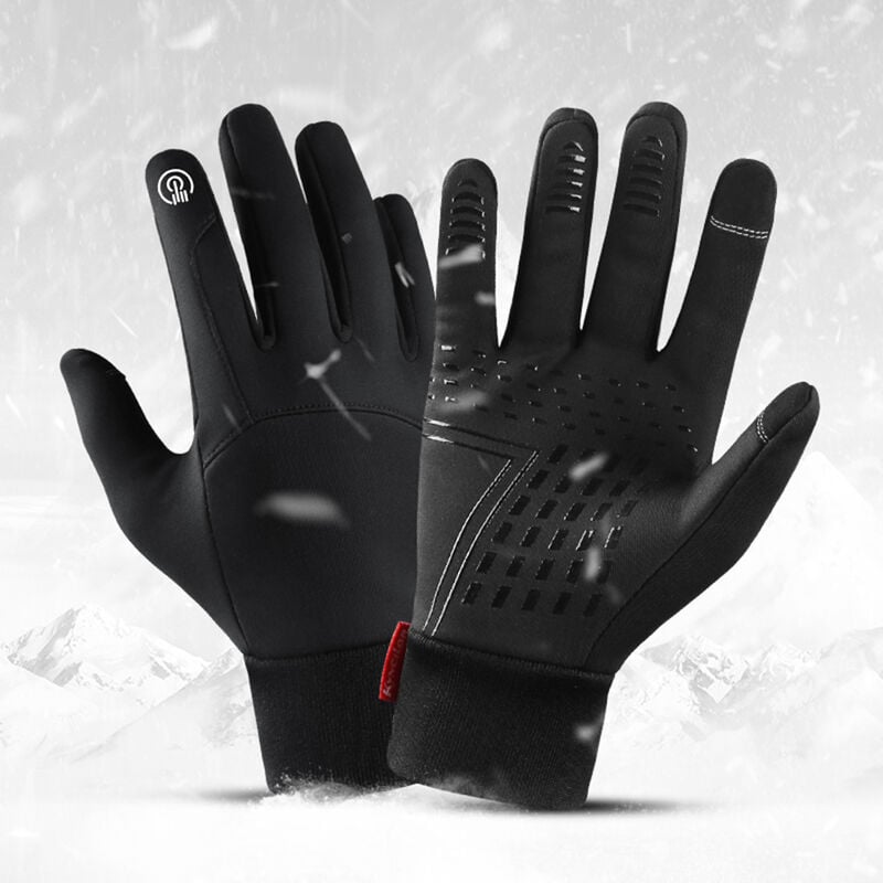 Asupermall - Gants D'Exterieur D'Hiver Chauds Et Velours Coupe-Vent Et Impermeables Ecran Tactile A Deux Doigts, Noir Taille Xl