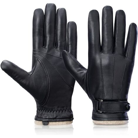 Gants d'hiver en cuir de mouton véritable pour hommes, doublure en cachemire thermique écran tactile SMS dactylographie robe gants de conduite