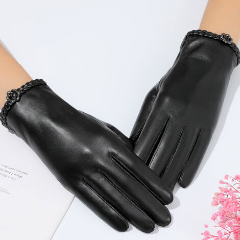 Gants en cuir pour femme en peau de mouton véritable, gants pour femme doublés Thinsulate chauds, gants d'hiver pour femme avec écran tactile