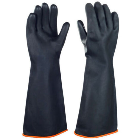 Gants en latex résistant aux produits chimiques gants de protection longs en caoutchouc de sécurité industrielle, gants noirs résistants, 1 paire,35cm